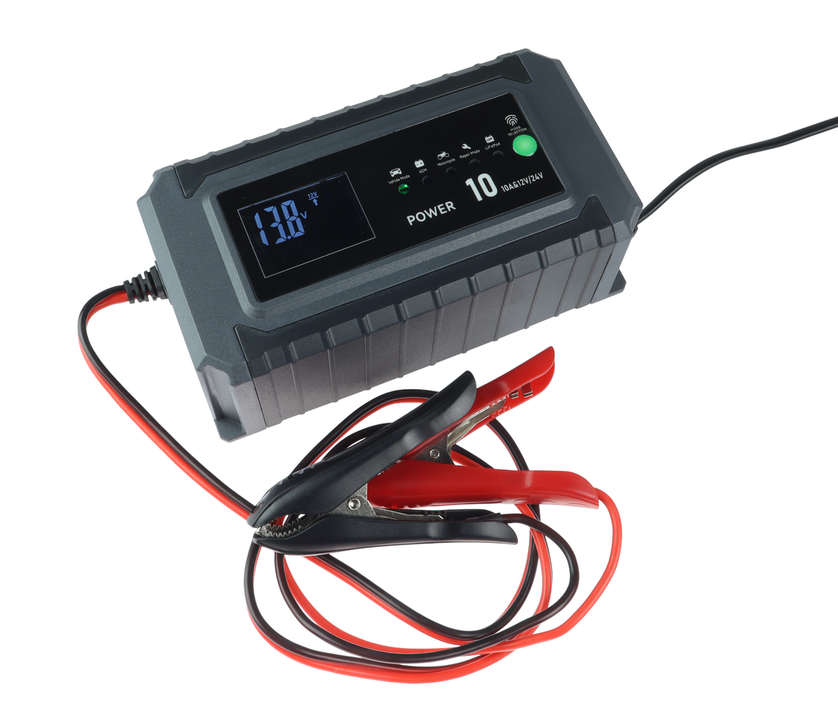 Smart Batterilader 10A - 12v/24v - 6 steg - AGM/GEL/STD