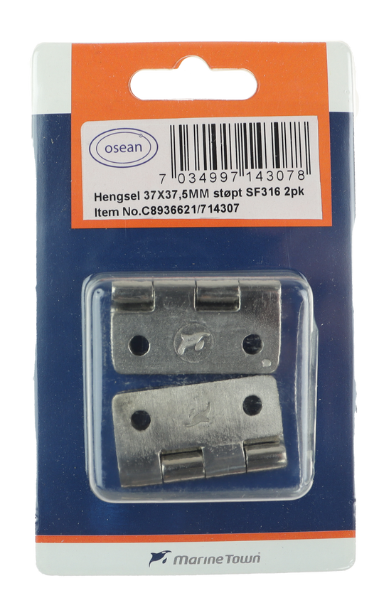 Osean Hengsel syrefast støpt - 2pk - AISI316/A4 - 37,3x7,5mm