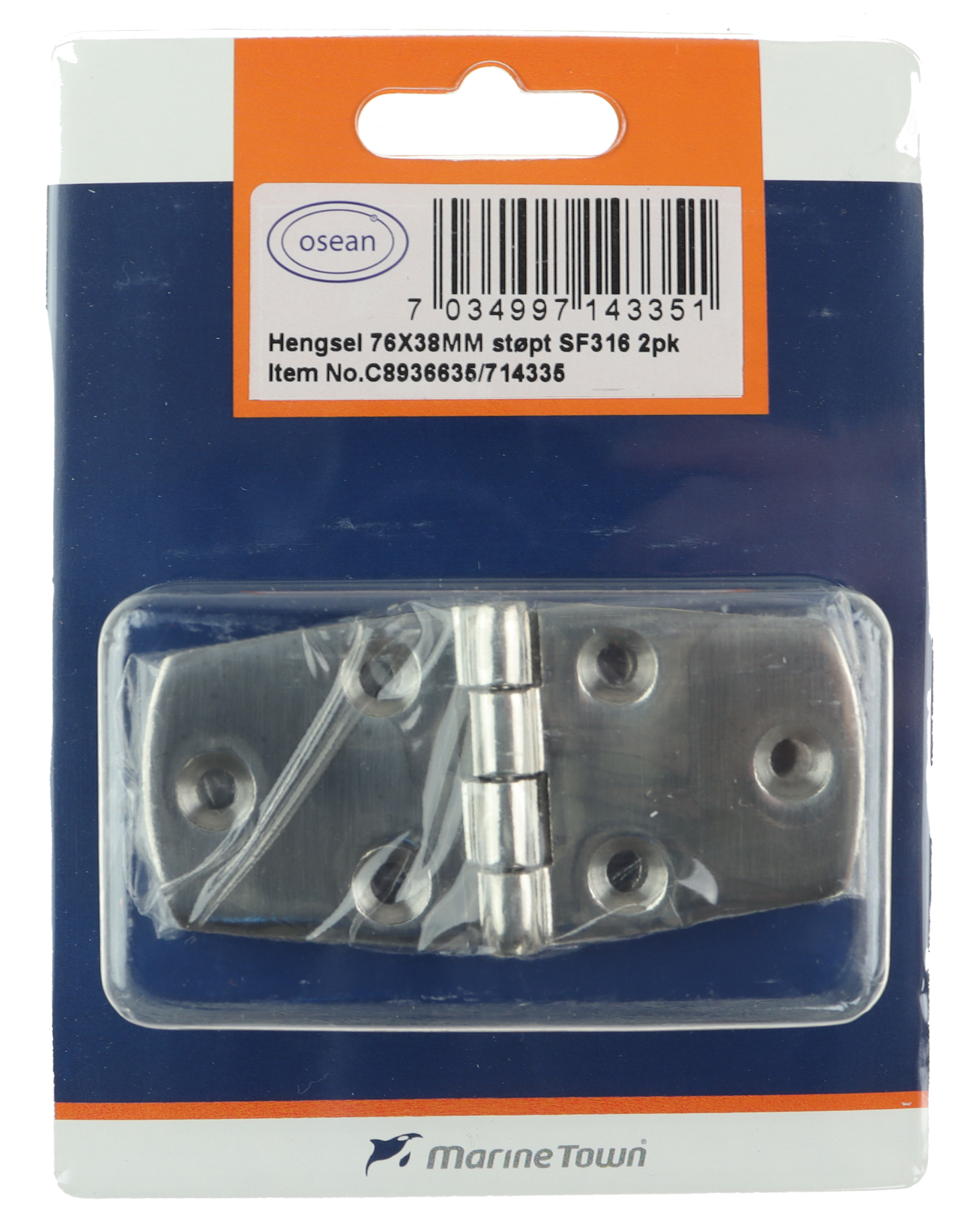 Osean Hengsel syrefast støpt - 2pk - AISI316/A4 - 76x38mm