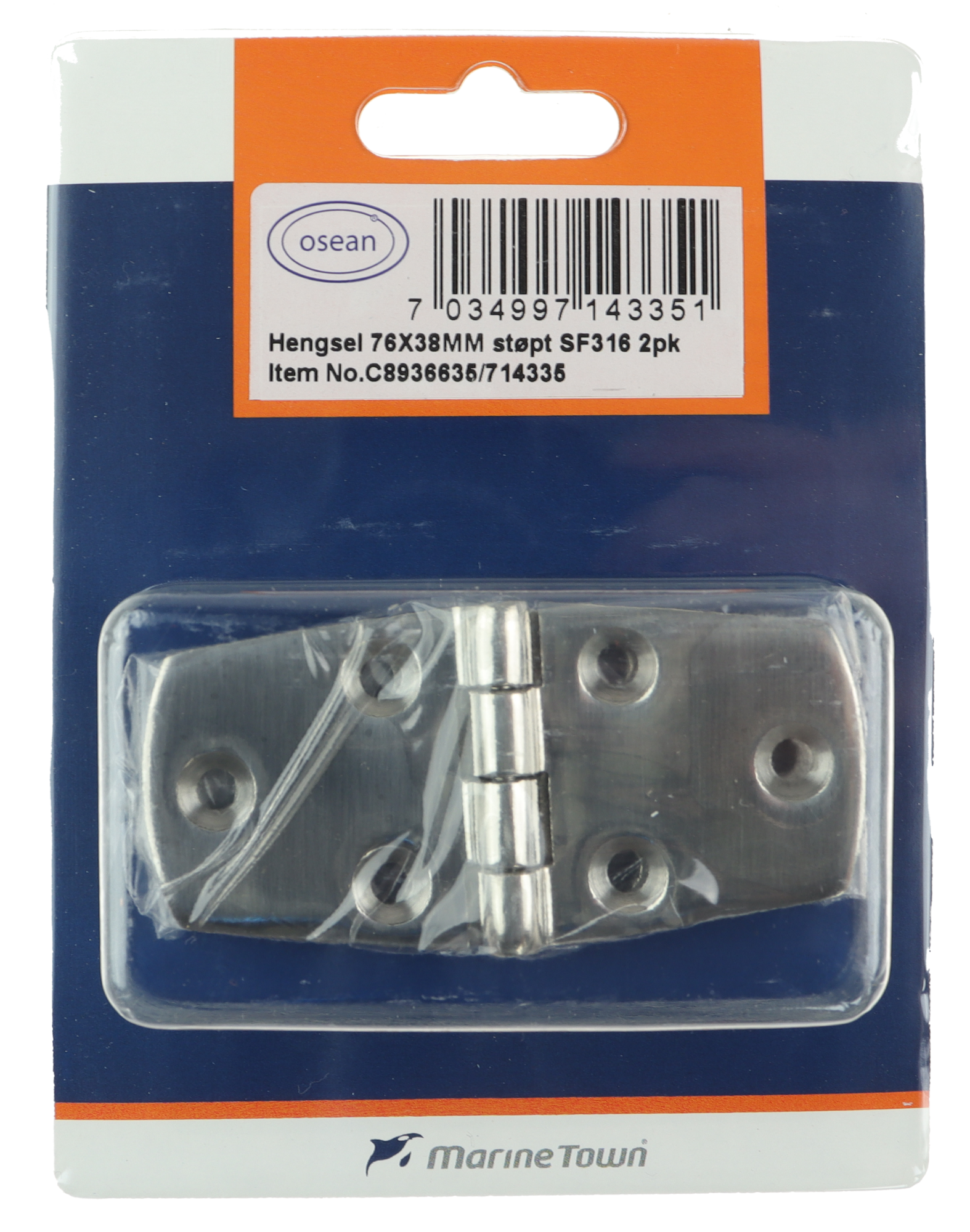 Osean Hengsel syrefast støpt - 2pk - AISI316/A4 - 76x38mm