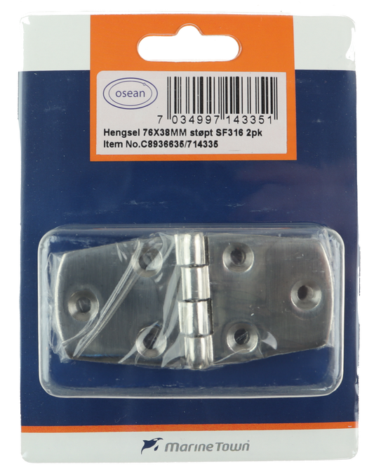 Osean Hengsel syrefast støpt - 2pk - AISI316/A4 - 76x38mm