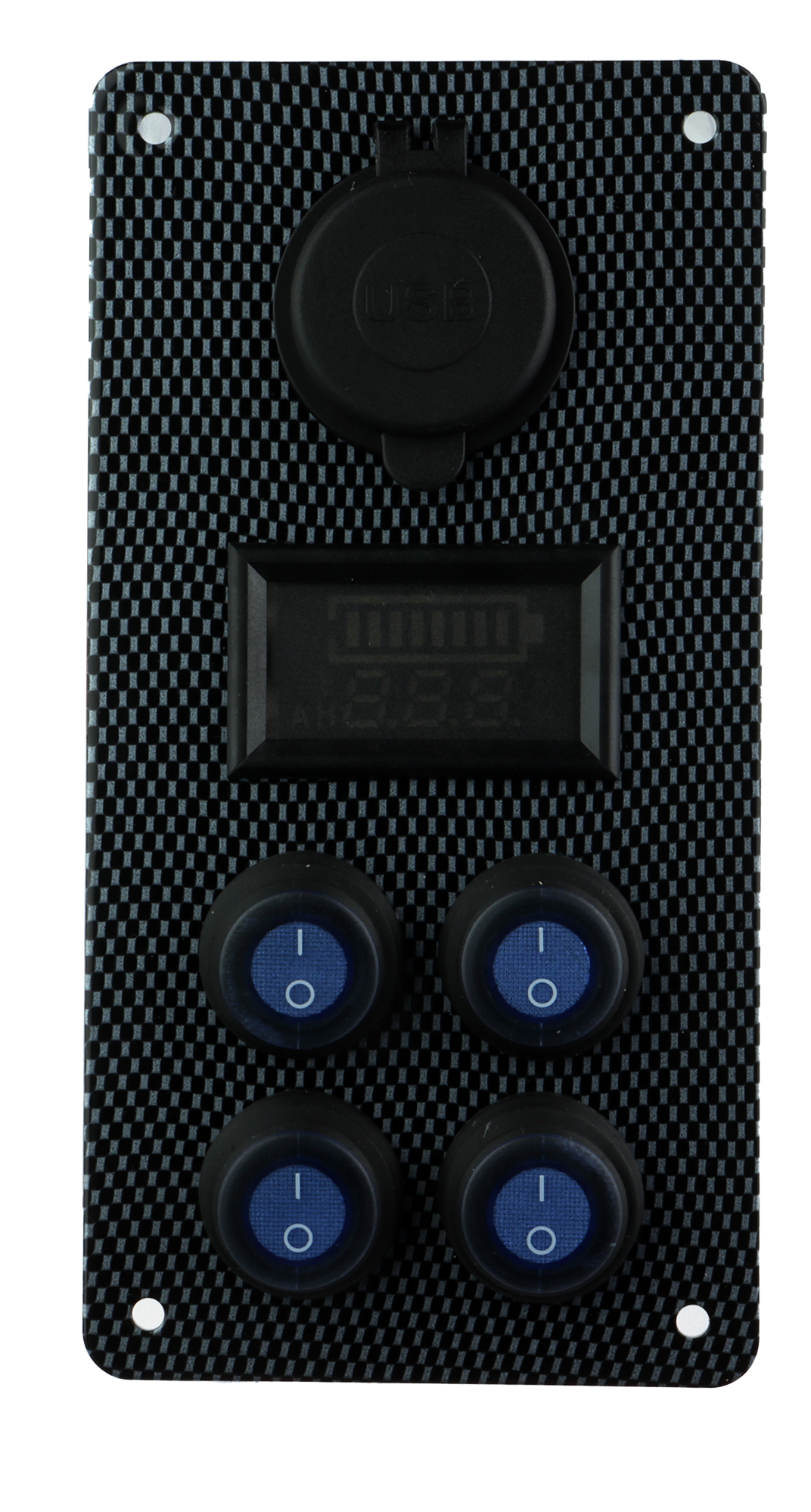 Osean Bryterpanel Aluminium - 4 Brytere - Voltmeter - Dobbelt USB - 12/24V