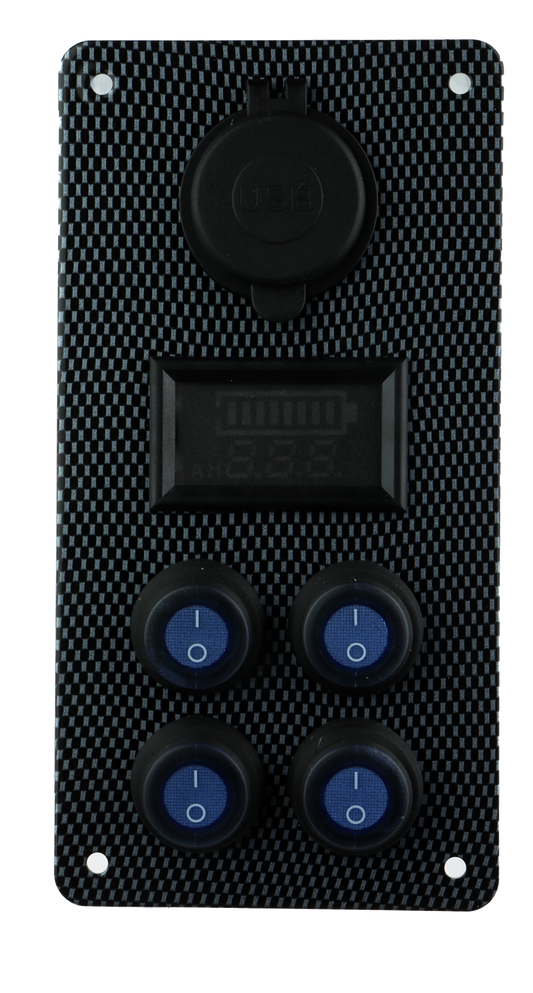 Osean Bryterpanel Aluminium - 4 Brytere - Voltmeter - Dobbelt USB - 12/24V