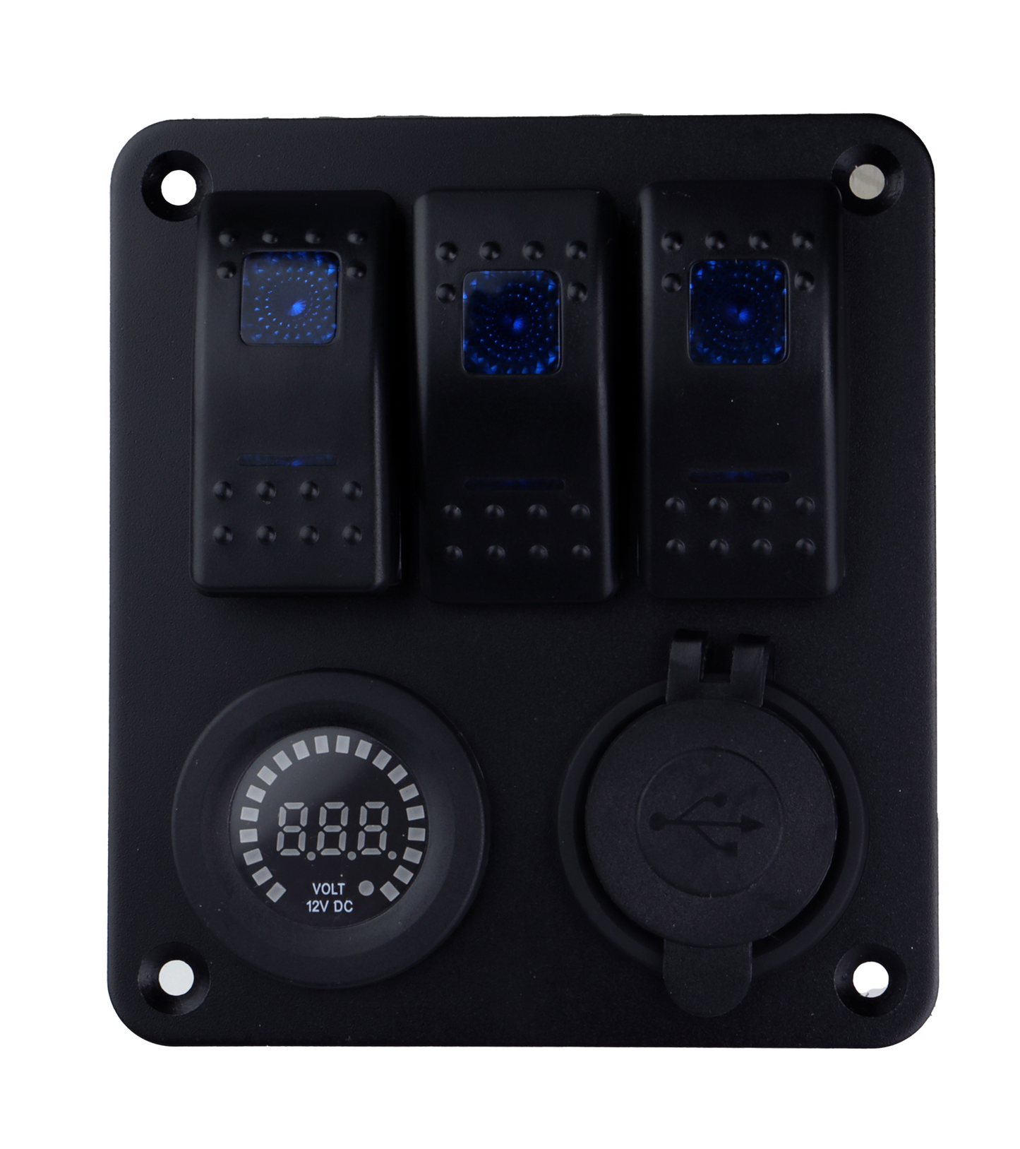 Osean Bryterpanel - 3 Brytere - Voltmeter - Dobbelt USB - 12/24V