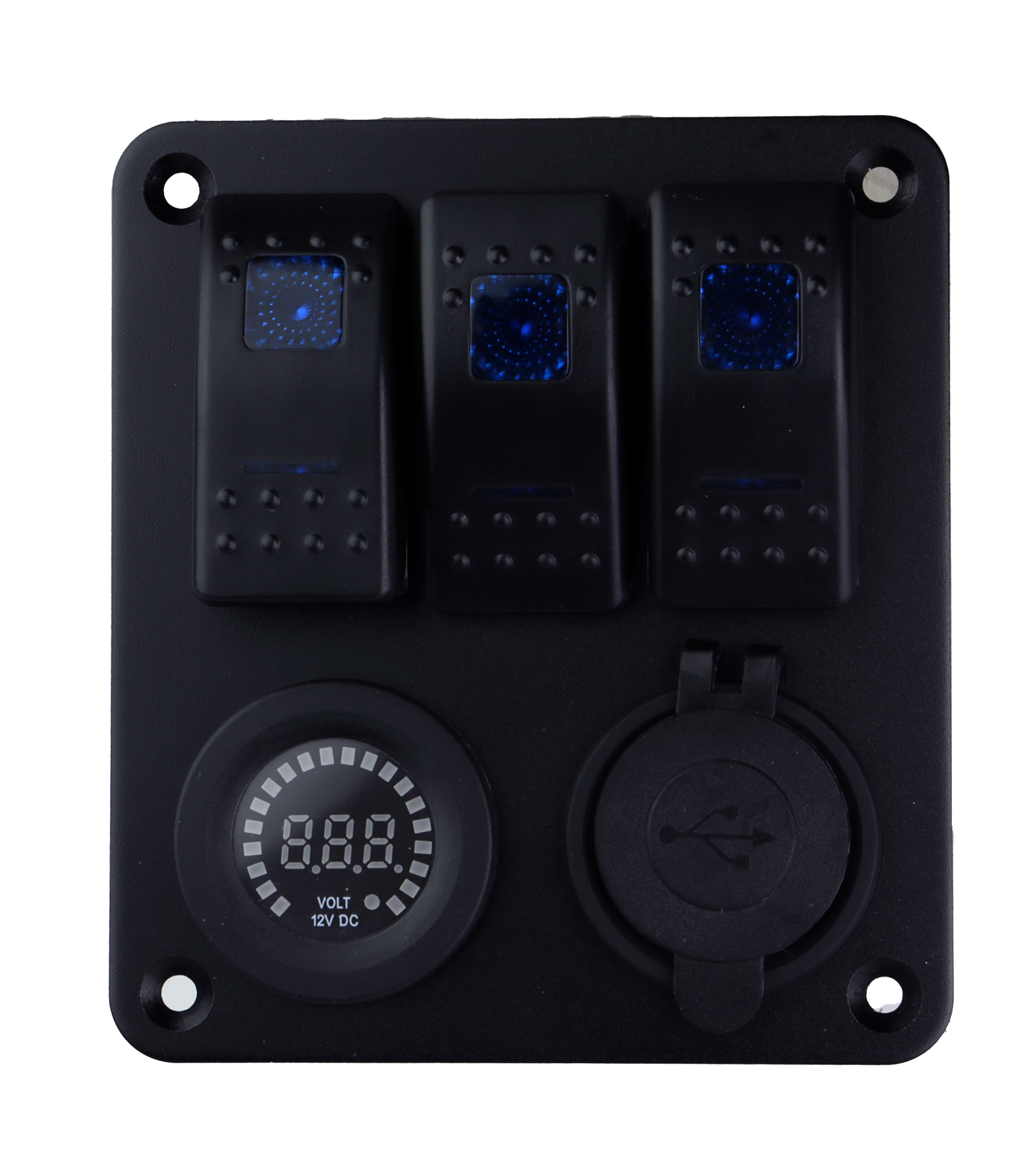 Osean Bryterpanel - 3 Brytere - Voltmeter - Dobbelt USB - 12/24V