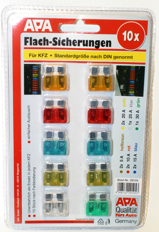 Flatstiftsikringar - Assortert - 10 stk - Blisterpakke