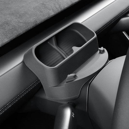 Solbrilleoppbevaring og mobilholder foran ratt for Model Y 2025+
