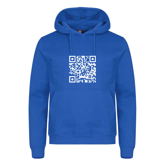 QR-kødden - hettegenser Blå Foran