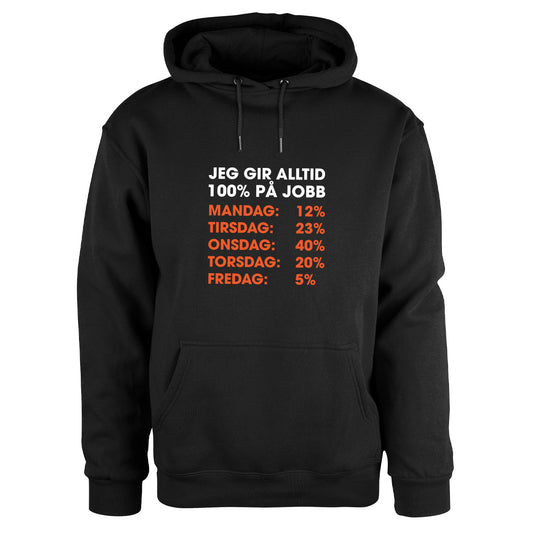 Jeg gir alltid 100% - hettegenser Sort Foran