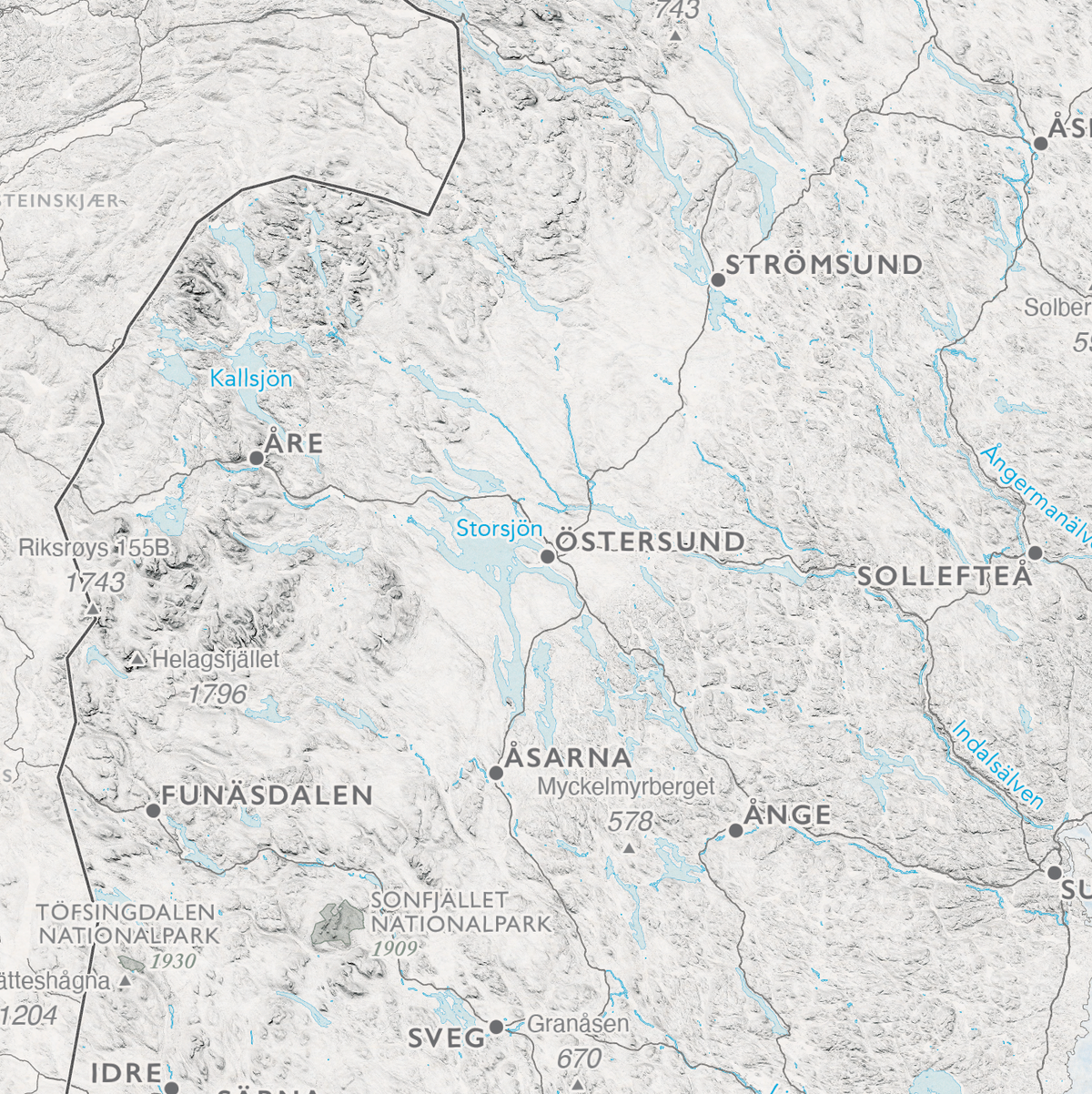 Kart over Sverige med nasjonalparker