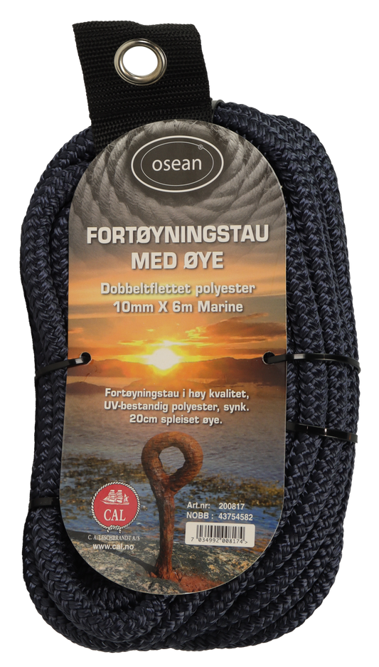 Fortøyningstau m/øye - Sort - 6m - Flettet
