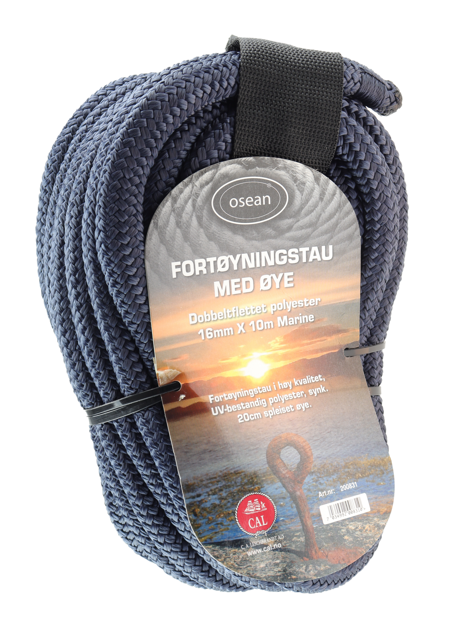 Fortøyningstau m/øye - Marine blå / Sort - 10m - Flettet